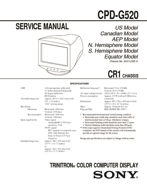 Repair manual sony cpd g520 trinitron color computer display. - Bmw 730i e32 manuale di servizio.